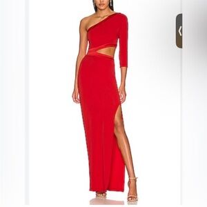 Alice + Olivia Vibrant Red One-Shoulder Gown